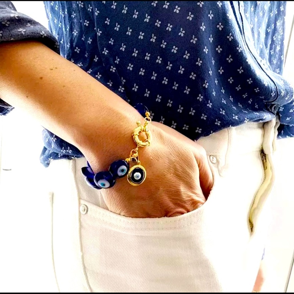 Boho Murano glass evil eye beads bracelet - Picture 1 of 4